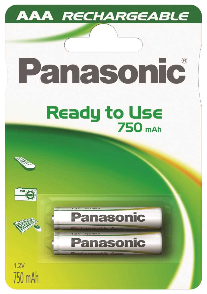 Bild von Panasonic Ready to Use NiMH-Akku Micro 750mAh HHR-4MVE/2BC P-03/2BC750 2er Blister