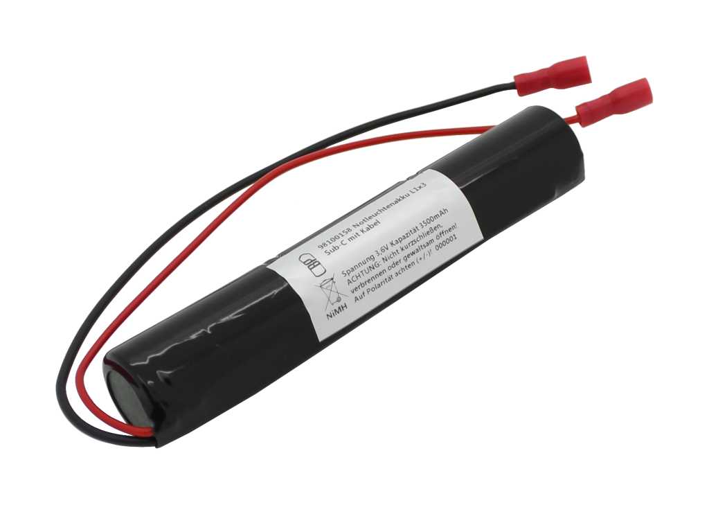 Bild von Notleuchtenakku NiMH 3,6V 3500mAh L1x3 Sub-C mit 200mm Kabel und Faston-Buchsen 4,8mm ersetzt RPower 20101