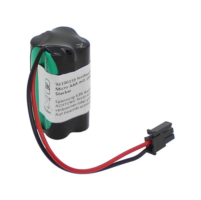 Bild von Notleuchtenakku NiMH 4,8V 600mAh F2x2 Micro AAA mit 100mm Kabel und Stecker