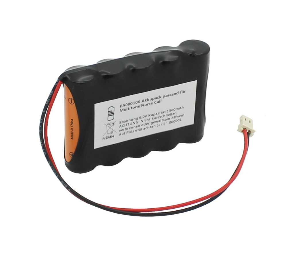 Bild von Akkupack NiMH 6,0V 1500mAh F1x5 HHR-150AA mit Kabel und Stecker passend für Multitone Nurse Call