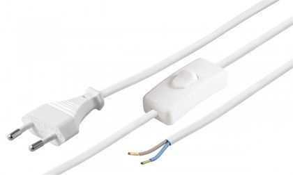 Bild von Euro-Netzkabel H03VVH2-F2G 0,75mm² weiß mit Zwischenschalter und offenem Ende