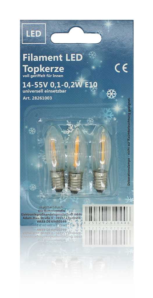Bild von BP Filament LED Topkerze voll geriffelt für Innen 12-55V 0,2W 3er-Blister