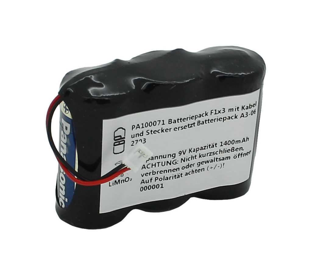 Bild von Batteriepack LiMnO2 9V 1400mAh F1x3 mit Kabel und Stecker ersetzt Batteriepack A3-06-2703